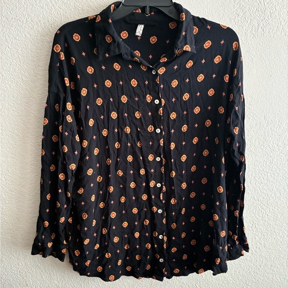 Intimately Free People Black and Orange Button Down Long Sleeve Shirt XS - Picture 4 of 13